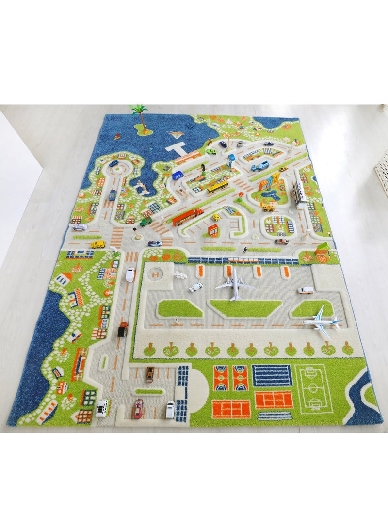 IVI 3D Play Carpet Mini City - XL | Blue | Activity Playmat for Kids & Children | Bedroom, Living Room, Nursery Rug | Polypropylene | Foldable | 220 cm x 150 cm - Image 1